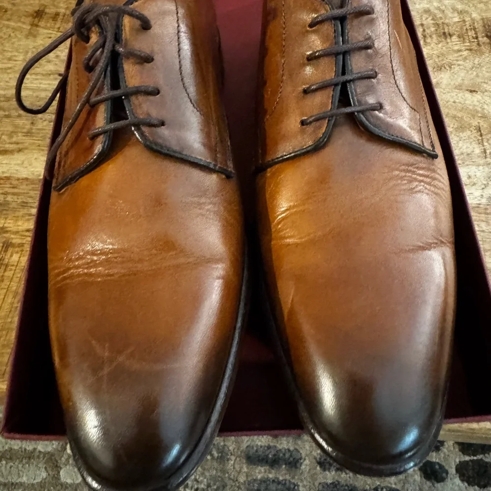 Bruno Magli Men's Salerno brown Cognac Leather Oxfords lace up dress shoes EUC 7